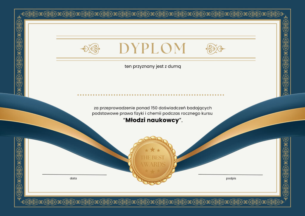 Dyplom na zakończenie pierwszego roku zajęć Młodzi Naukowcy